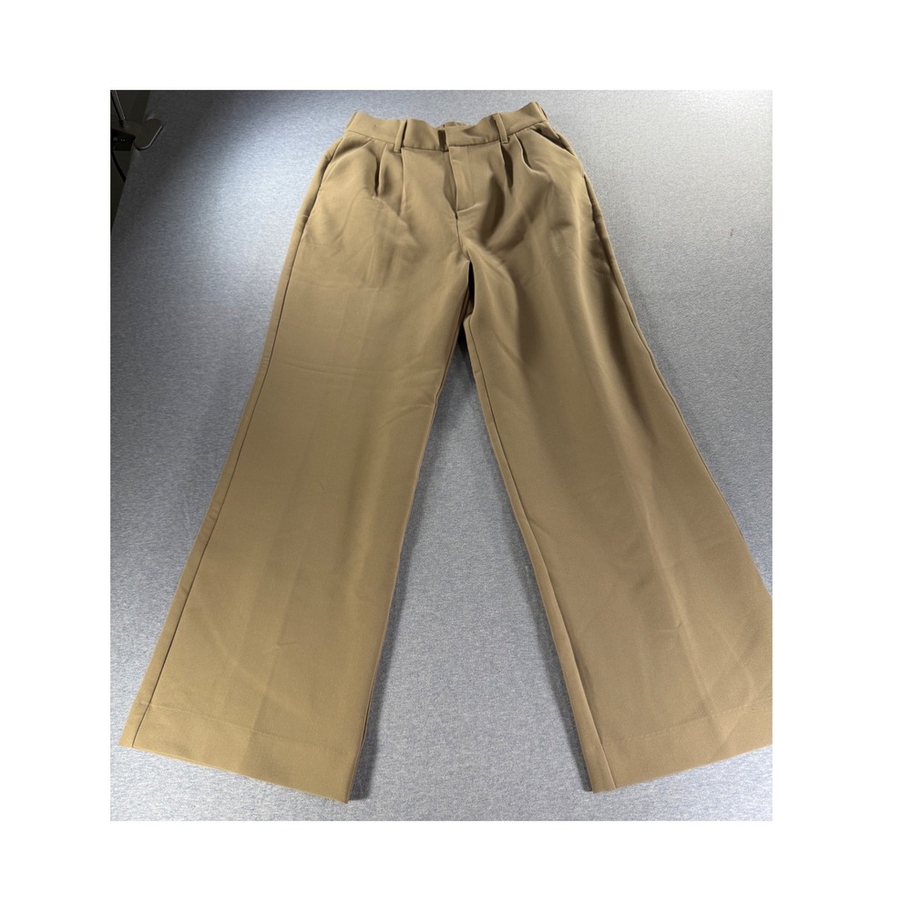 BYLT Premium Basics Womens Tan Khaki Wide Leg Pleated Trousers WBP0036 Size M